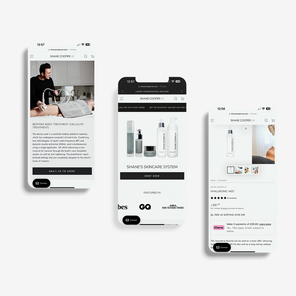 Shopify design for Shane Cooper Skin