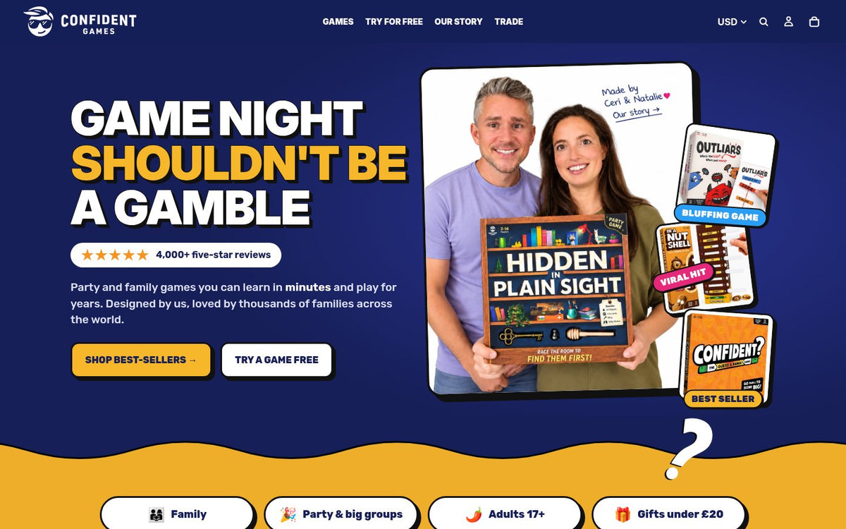 Confident Games website homepage on desktop