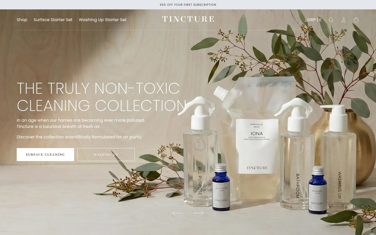 TINCTURE London website homepage on desktop