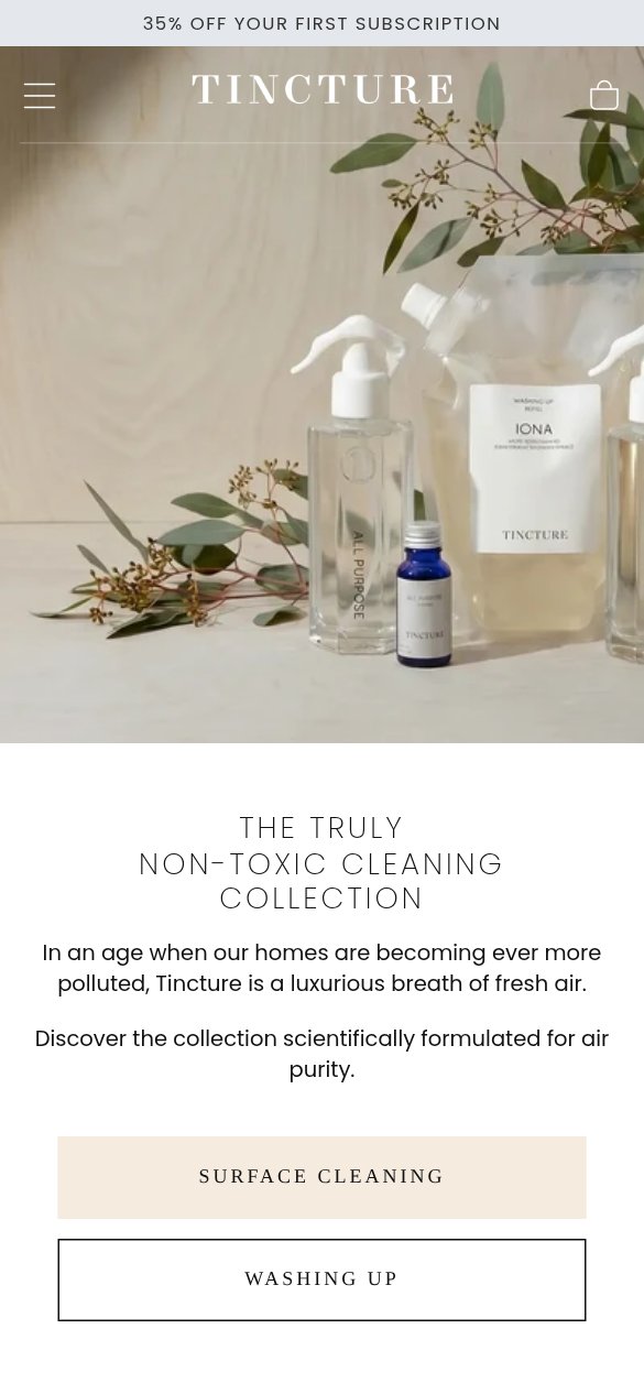 TINCTURE London website homepage on mobile